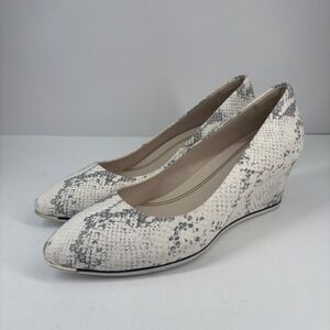 Cole Haan Grand Ambition Women's 10.5B Ivory‎ Leather Snakeskin  Wedge Pump Heel